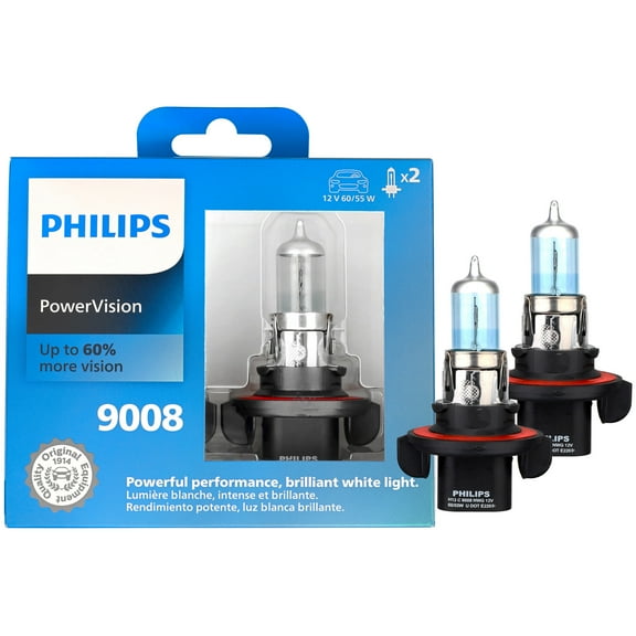 Philips PowerVision 9008/H13 Halogen Headlight Bulbs, 2 pack, Fits Select Vehicles