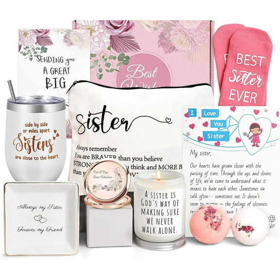 Sister Birthday Gifts, Sisters Gifts from Sister, 9PCS Unique Gift for Sisters Gift Baskets Ideas for Christmas, Birthday, Mothers Day, Valentines Day
