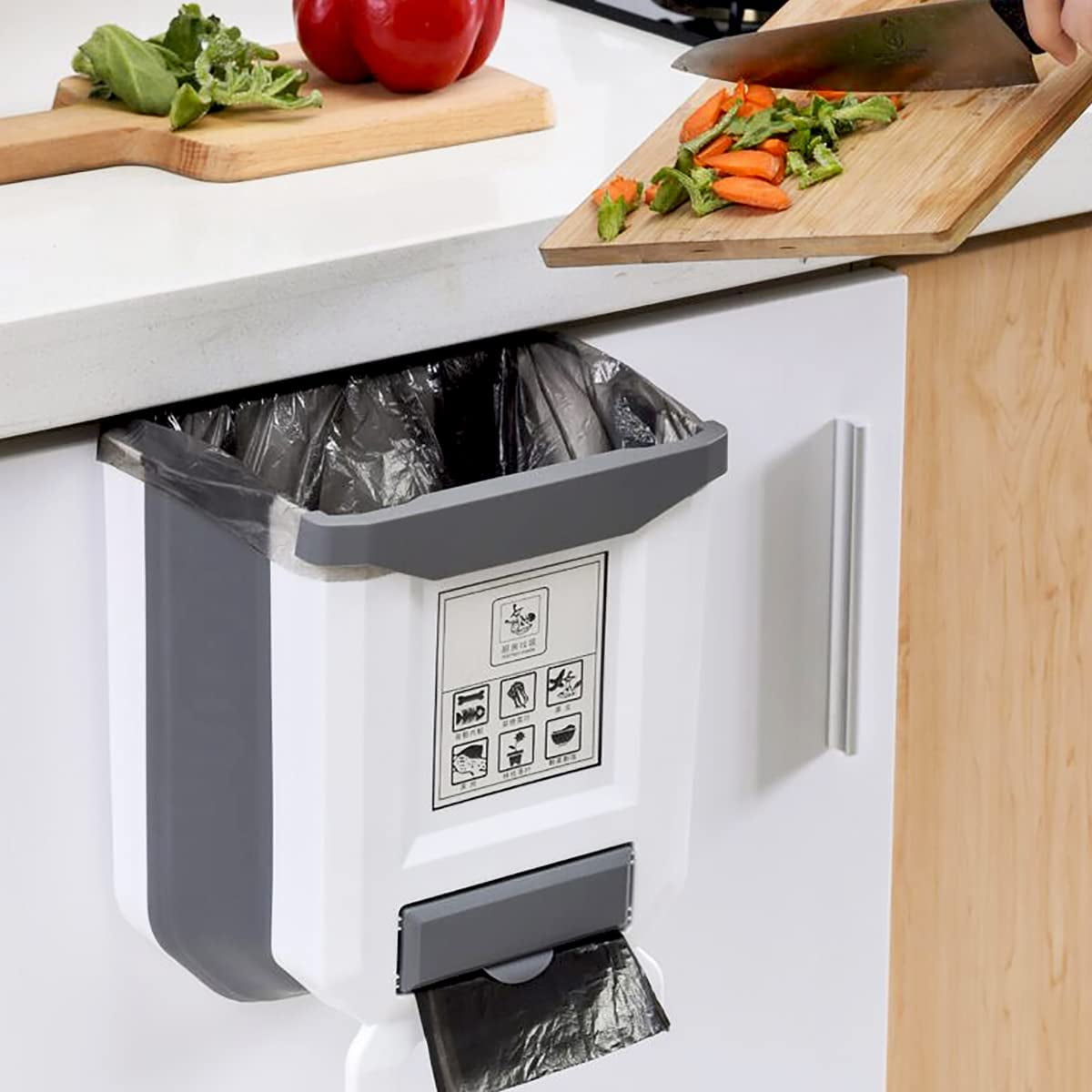 Hanging Kitchen Trash Can, Countertop Collapsible Trash Can, Small
