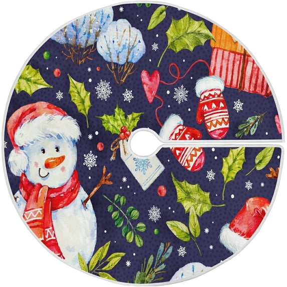 FMSHPON Christmas Snowman Watercolor Pattern Xmas Christmas Tree Skirt Stand Mat for Holiday Party Decoration Indoor Outdoor 48 inches