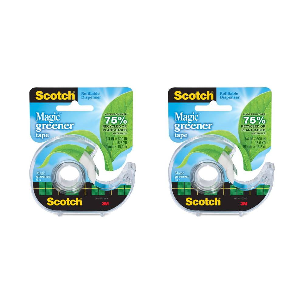 3M-123 Scotch Magic Greener Tape Dispenser Roll 3/4 x 600 in Clear Matte, 2-Pack