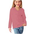 thumbnail image 4 of qolati Shirts for Girls Casual Long Sleeve T Shirts Kids Spring Tops Solid Loose Fit V-Neck Basic Tees 3-14Y Spring, 4 of 4