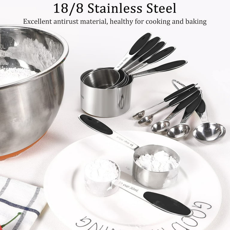 SESSLIFE 10 Pieces Measuring Cups and Spoons Set, Metal 18/8 Stainless  Steel Measuring Cup Sets, Kitchen Measure Set 5 Cups 5 Spoons, for Baking  Food Dry and Liquid Ingredient, Silver 