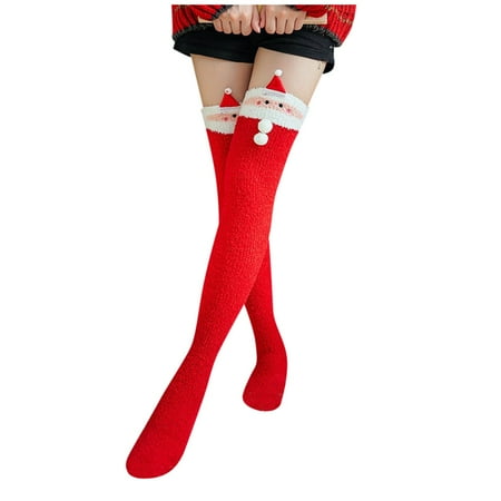 

Coral Over The Knee High Socks Stockings Women Christmas Socks Warm Thick Socks Socks Red One Size