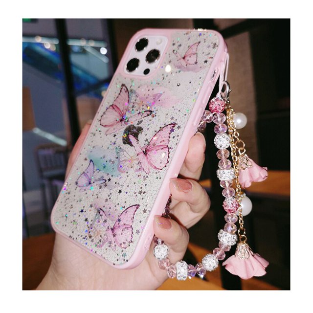 Fundas de teléfono de mariposa encantadora para Iphone 14, 13 Pro Max, 12, 11, XR, X, XS, 7, 8 Plus, Fundas de protección de TPU, Fundas de pulsera de flores Fivean unisex