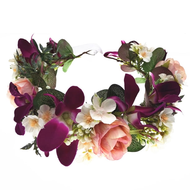 KAKOWELY Diadema de flores, corona de flores, diadema floral para novia, accesorio para el cabello de boda