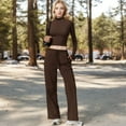 thumbnail image 4 of Women's Long Sleeve Mock Neck Cropped Activewear Top - Medium, Brown, 4 of 5