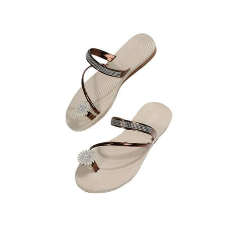 

SIMANLAN Womens Flip Flops Summer Flat Sandals Comfort Fashion Slippers Women s Anti Skid Slides Ladies Rhinestone Thong Sandal Brown 7.5