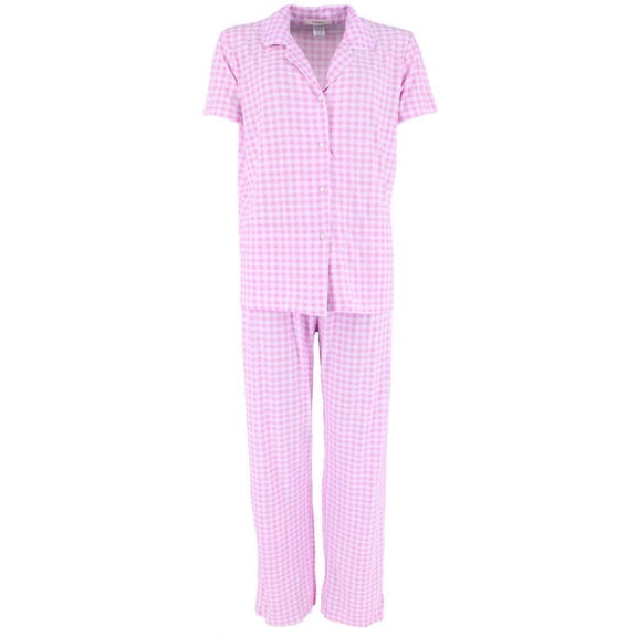 CTM Gingham Notched Collar Pajama Set (Women)