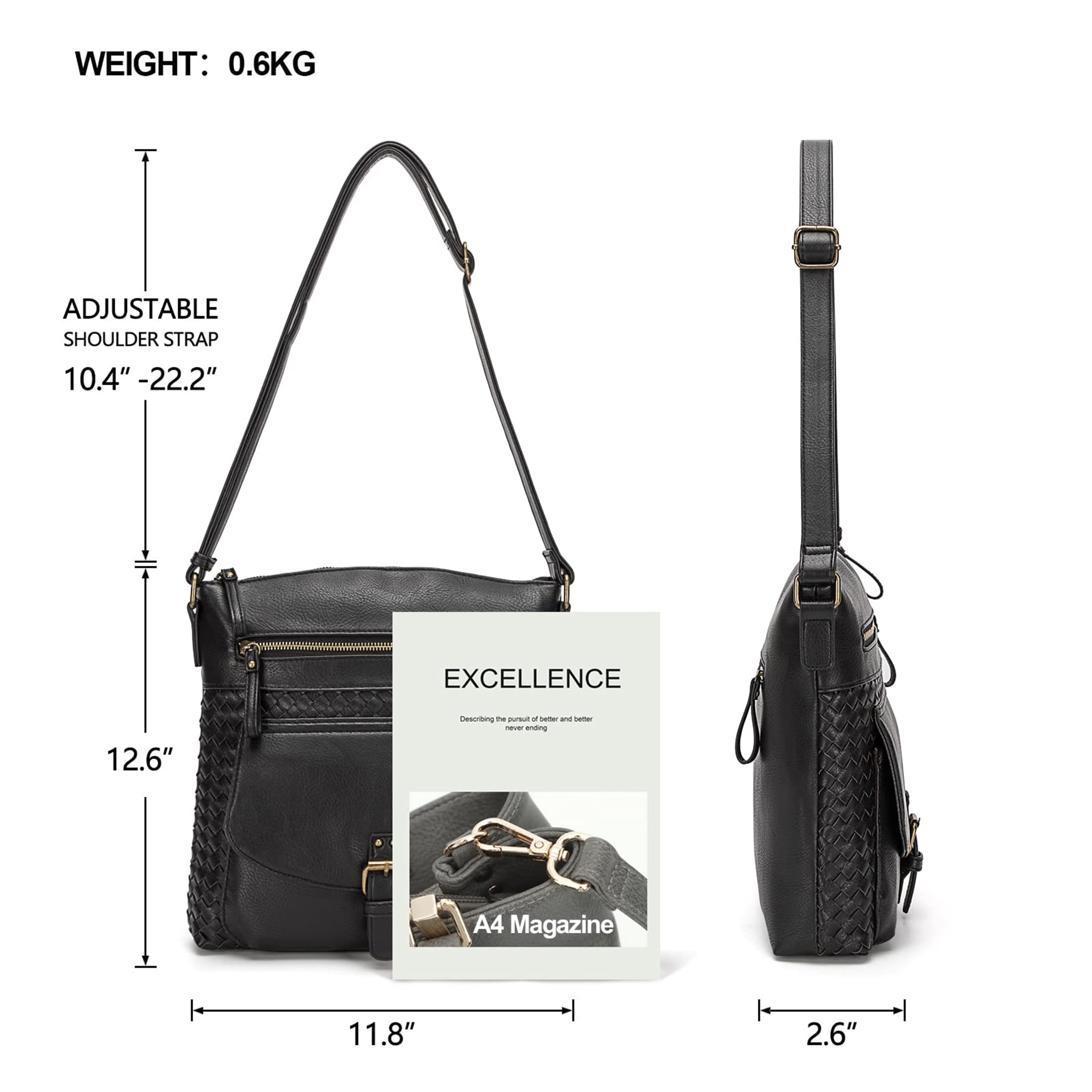 KouLi Buir Crossbody Purses for Women Soft PU Leather Fashion Shoulder Handbags (Black)