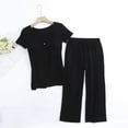 thumbnail image 2 of AJTQTH Summer Nursing Clothes Set for Women Oversized Solid Color Outfits Deep V-Neck Short-Sleeved Tops+Drawstring Straight-Leg Trousers Pregancy Homewear Black XXL, 2 of 3