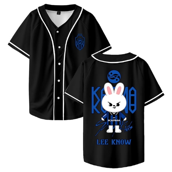 Stray Kids SKZ Karma Lee Know Merch Baseball Jersey Short Sleeve Button-up Shirts Women Men Streetwear Tops