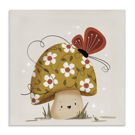 Stupell Industries Eclectic Happy Mushroom & Butterfly Canvas Art, 17 x 17, by Sarah Hickman
