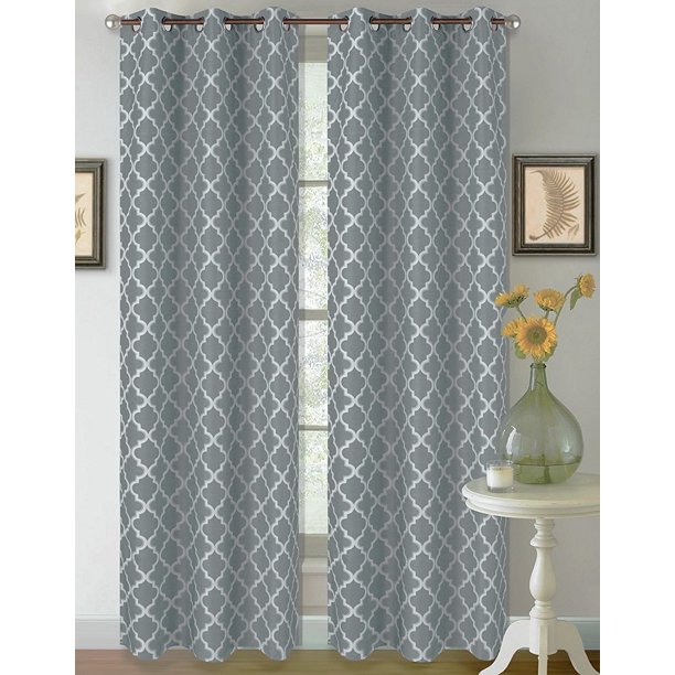 (22) Two Tone Geometric 1 Panel Gray White Thermal Foam Lined Modern