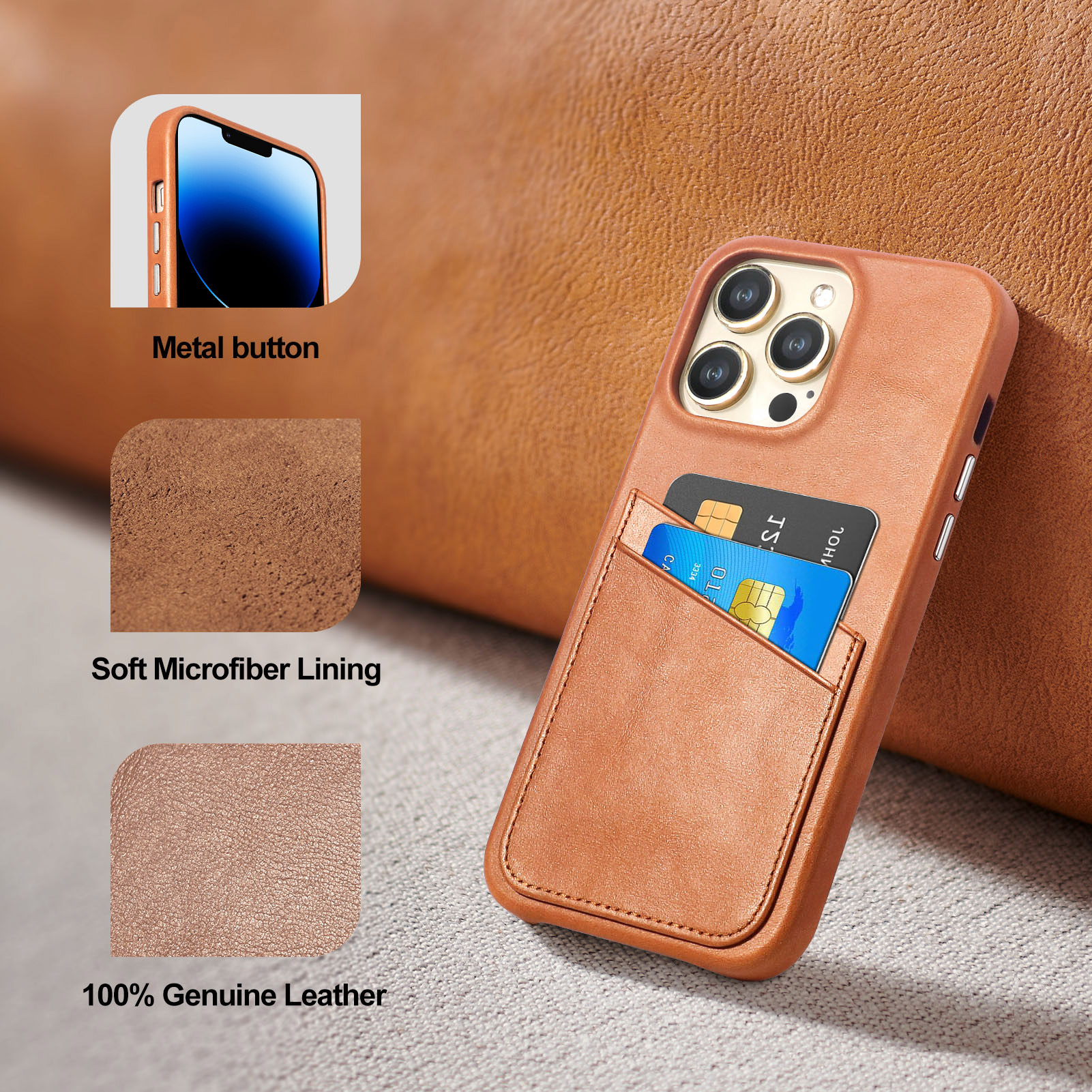Luckycoin Handmade Genuine Leather Case for iPhone 13 Pro Max 6.7-Inch,Anti Slip Ultra-Thin Cover, Vintage Top Grain Leather,Card Holder for Apple iPhone 13 Pro Max Case