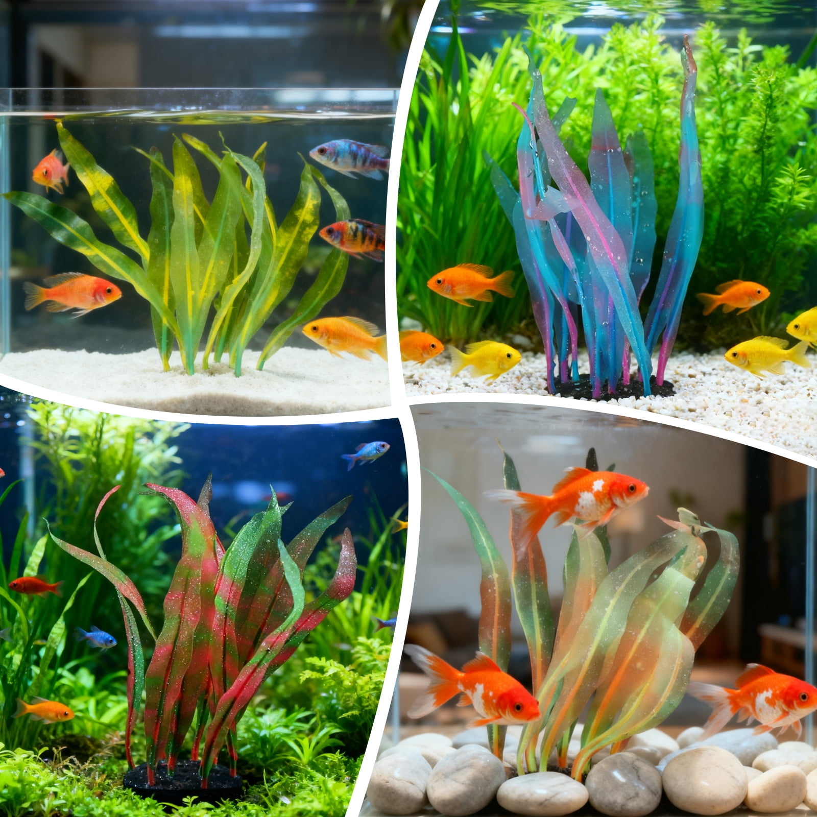 Uxcell Aquarium Decoration, 7"/10"/17" Plastic Fish Tank Plants Artificial Silicone Glowing Kelp Aquarium Plants Ornament, (Blue, 3 Pcs), Intended for Tall Fish Tank Decor / Landscaping