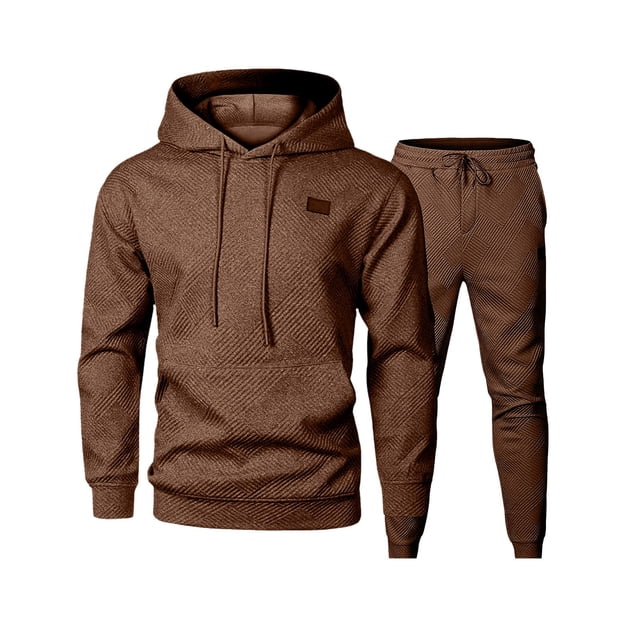 Ediodpoh Men's Suits Solid Color Drawstring Hoodie Casual Comfortable Sports Suit Sweat Suits Men Brown XL