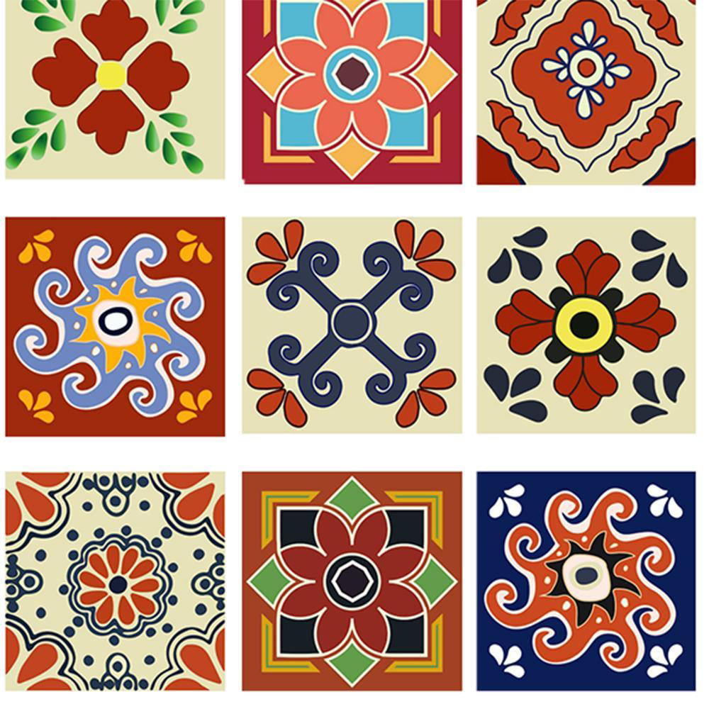 20pcs Bohemia Printing Tile Stickers for Home Kitchen Bath Decor C 20x20cm 