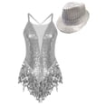 thumbnail image 3 of Alvivi Women Sequins Fringe Bodysuit Jazz Costumes with Hat Tassel Latin Jazz Leotards Silver XXL, 3 of 7