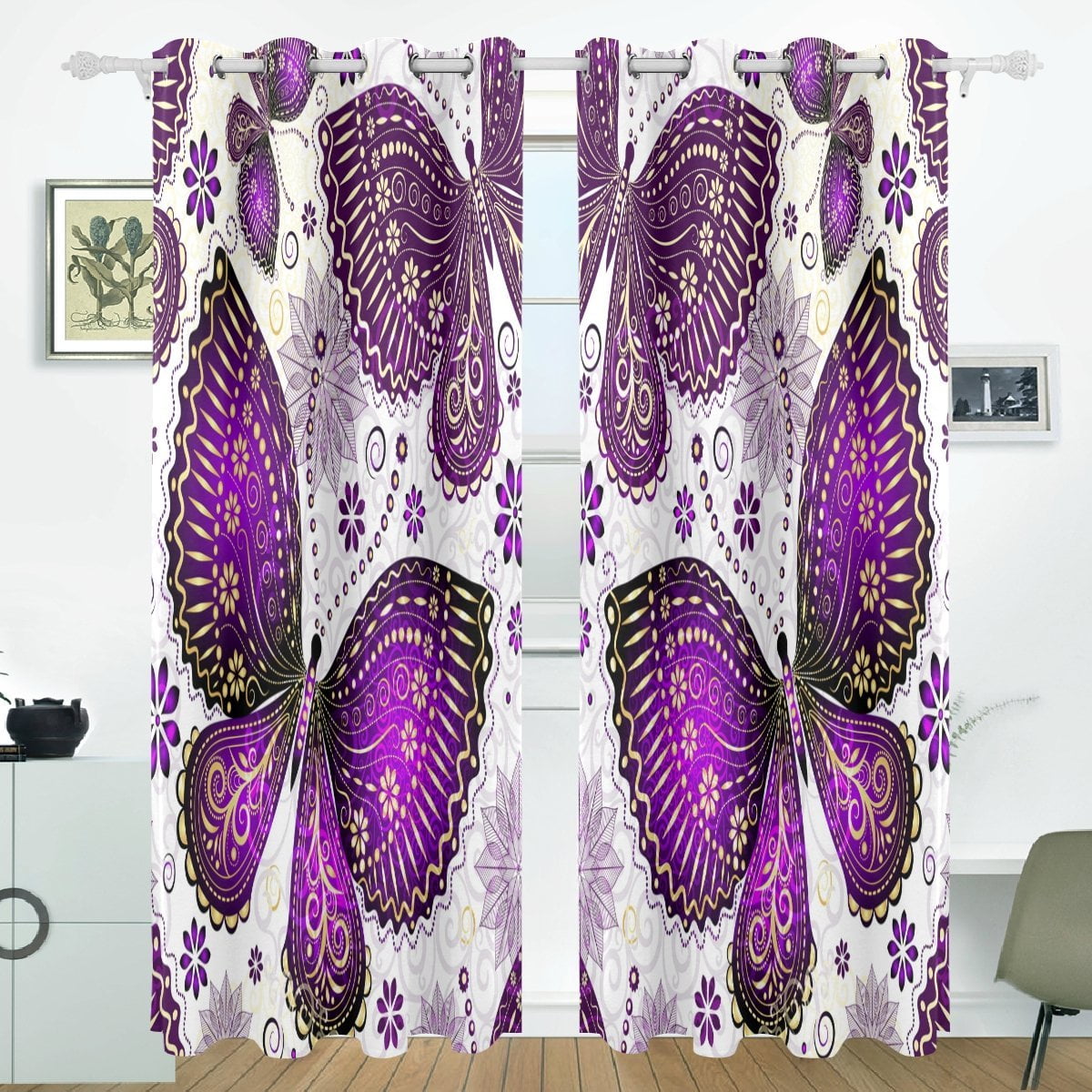 POPCreation Purple Violet Butterfly Window Curtain Blackout Curtains