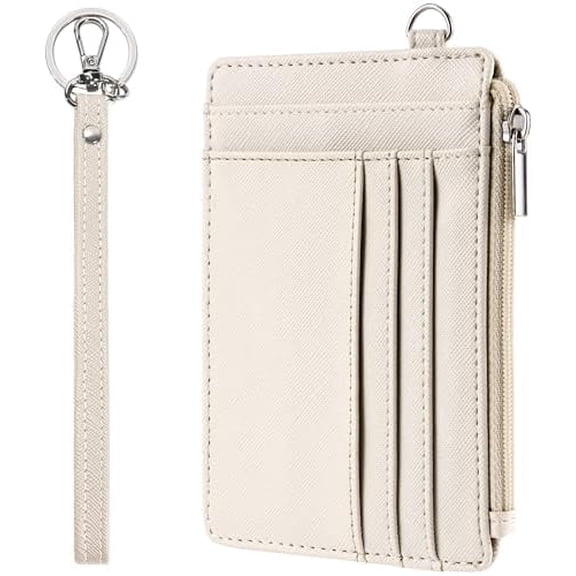 Small Wallet for Women Slim Wristlet Keychain Wallets RFID Credit Card Holder With Zipper Pocket, ID Window (Beige)