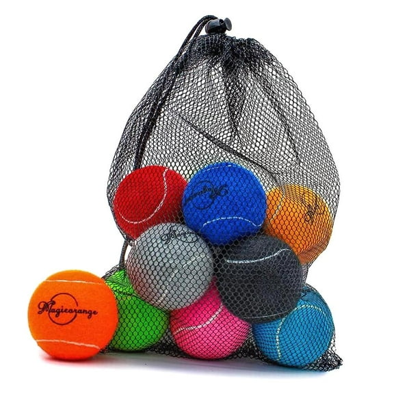 Bybiment Tennis Balls, 12 Pack Premium Practice Tennis Balls for Training, Includes Mesh Carry Bag, for Novices (Multicolor)