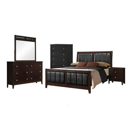 Carlton 5-piece Full Upholstered Bedroom Set Cappuccino and Black