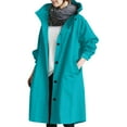 thumbnail image 2 of Plus Size Trench Coats for Women with Hood Waterproof Fall Winter Long Rain Jacket Casual Oversized Windbreaker Outwear Cyan M, 2 of 5