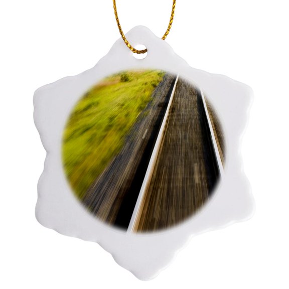 3drose, Churchill, Manitoba. Train Tracks to Churchill-cn03 Mde0002 - Michael Defreitas, 3 inch Snowflake Porcelain Ornament