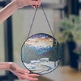 thumbnail image 2 of Winter Forest Suncatcher, Mountain Range Landscape Stained Glass Window Hanging, Travel Lover Gift, Family Keepsake Gift for Mom, Grandma, 2 of 3