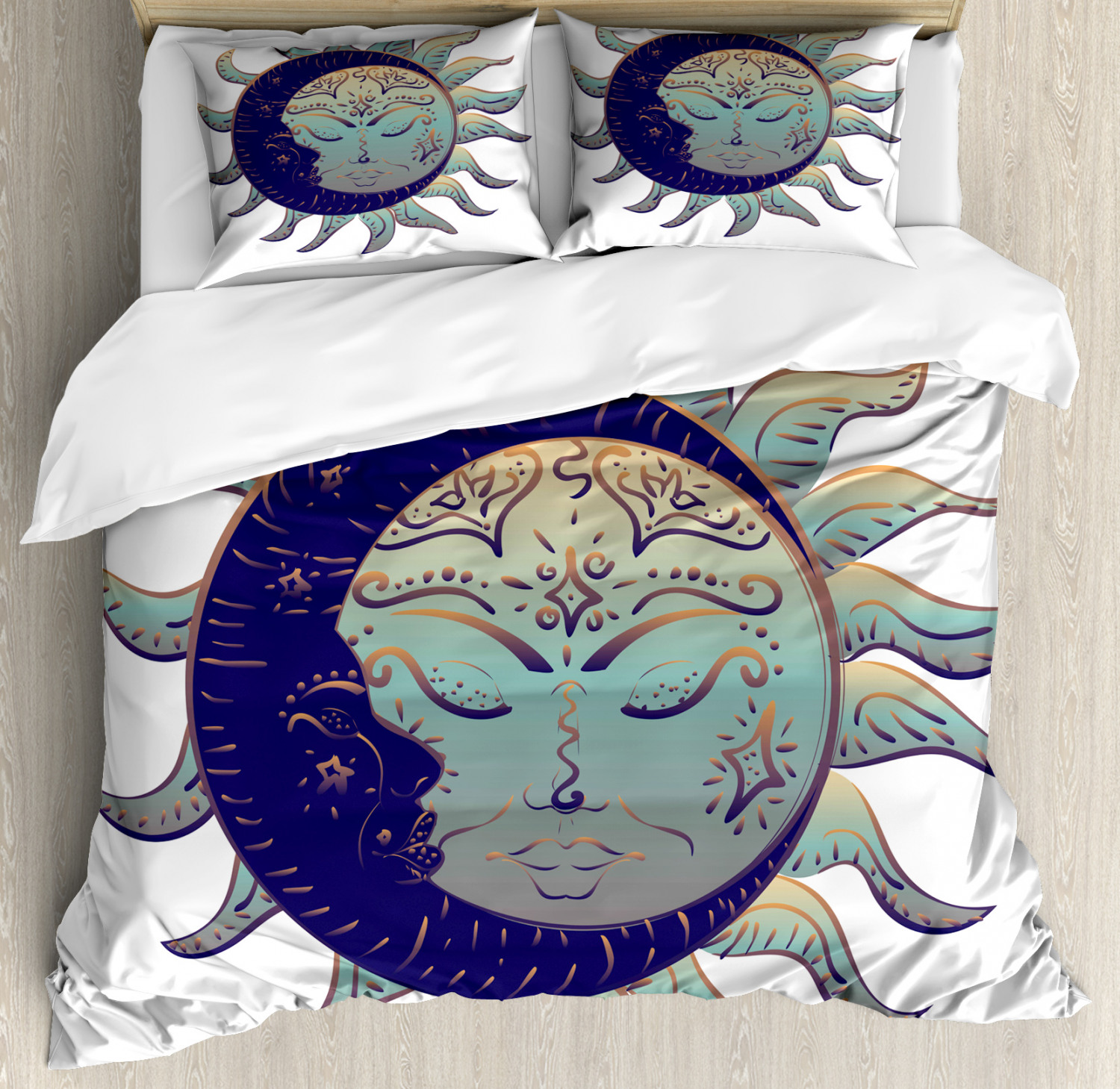 Magic Moon Duvet Cover Set, Modern Sun and Crescent Design with