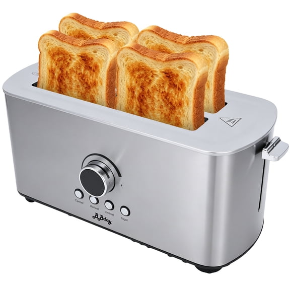 4-Slice Toaster, Stainless Steel with 7 Browning Settings, Reheat, Defrost, Cancel