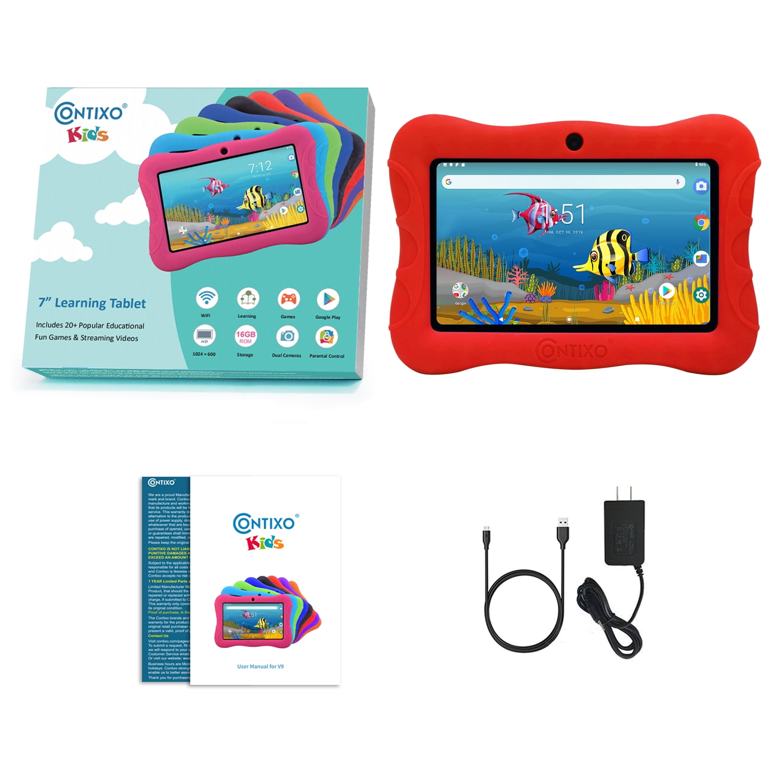 Educational Tablets for Kids Android 10 Tablet Purple 2GB RAM 32 GB ROM Parental Control Pre Installed Learning Game Apps WiFi Bluetooth Tablets for Kids Contixo V9-3-32 7 Inch Kids Tablet
