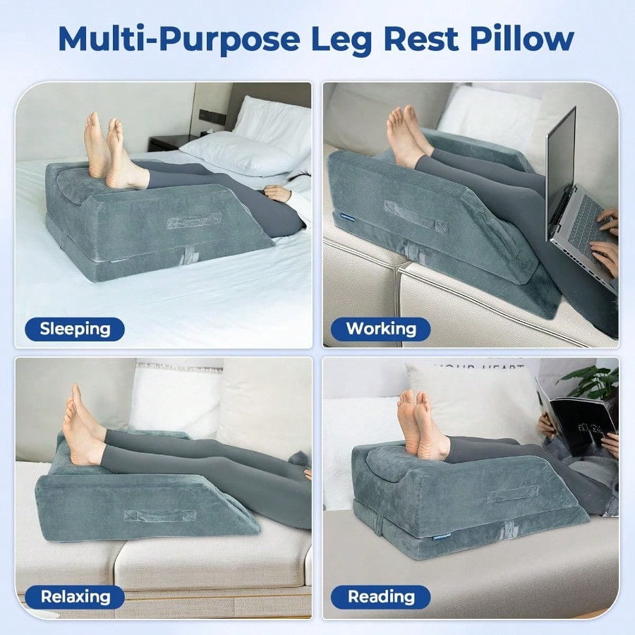 4 HeightAdjustable Leg Elevation Pillows for After Surgery with Ergonomic Curve Memory Foam Leg port Pillow for Legs Back Pain Relief Wedge Pillow for Sleeping Rest Double Leg