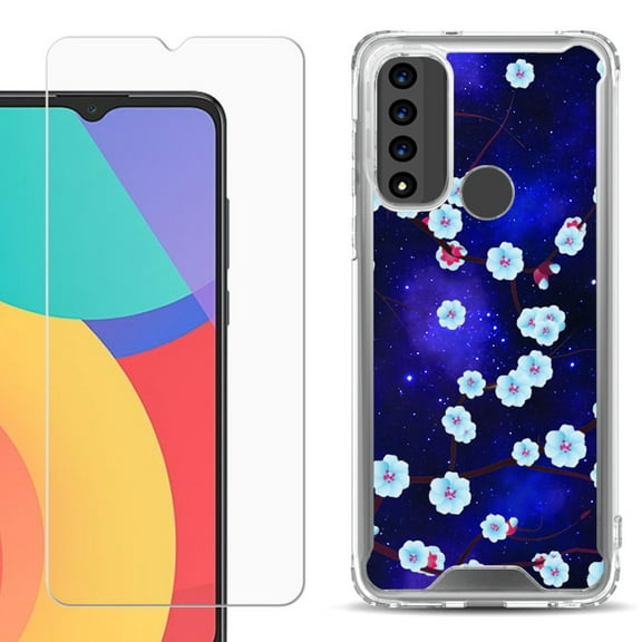 Shockproof Bumper Phone Case for TCL 20 XE, with Tempered Glass Screen Protector, by OneToughShield ® - Blossom Stars