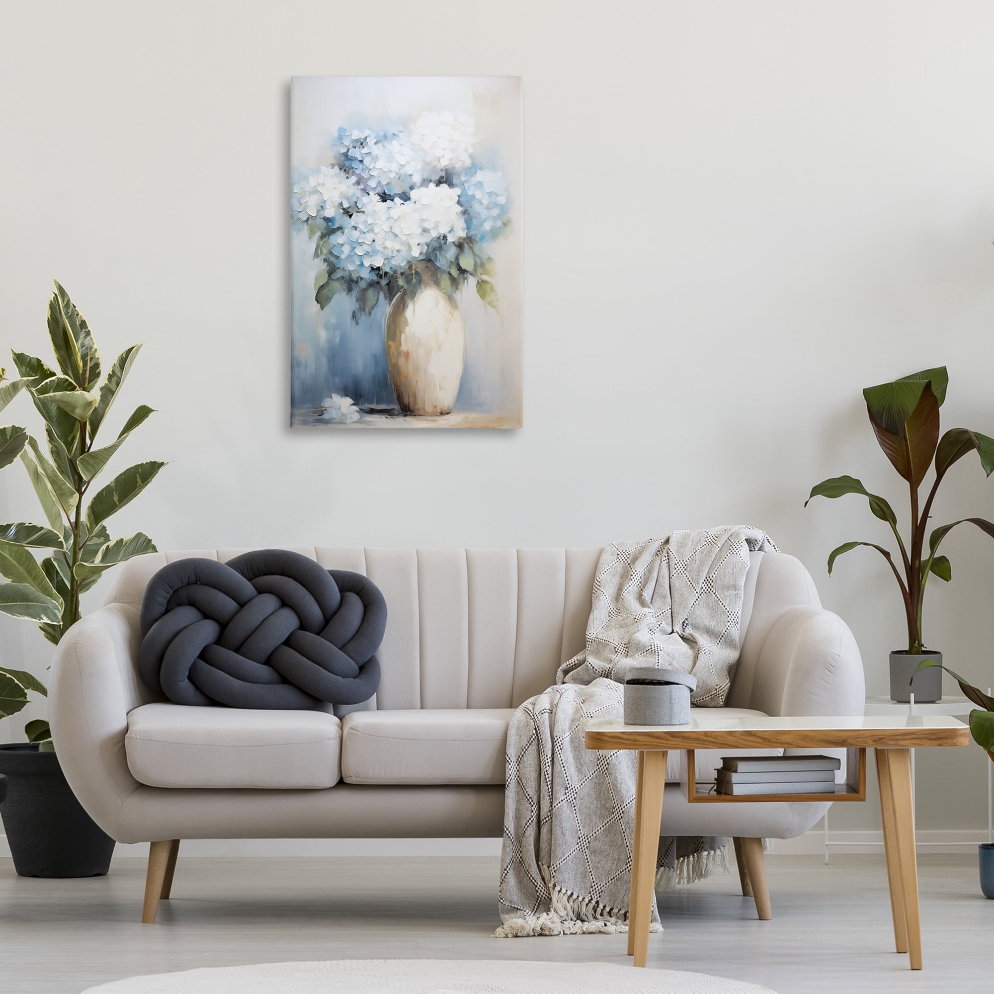 Stupell Industries White & Blue Hydrangeas Botanical & Floral Painting Gallery Wrapped Canvas Art Print Wall Art, 24 x 36