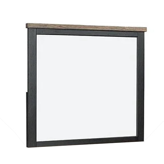 Ginie Mirror with Farmhouse Accents, Black and Oak Brown Wood 38x42