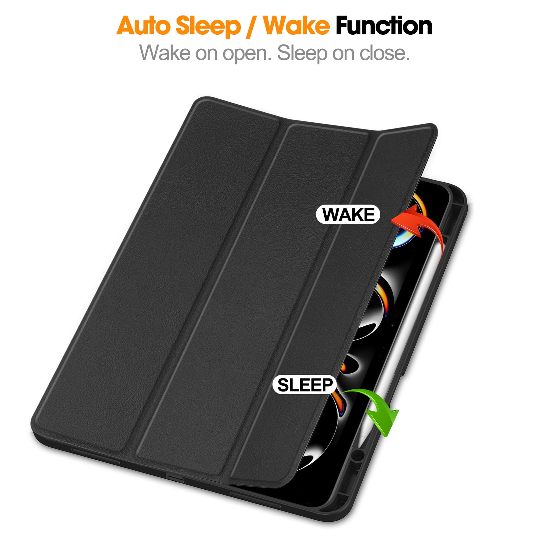 ShellTech Case for iPad Pro 13 inch 2024 with Pencil Holder,Slim Leather Smart  Auto Wake/Sleep Cover Full Body Protective Trifold Stand Soft TPU Back Case For iPad Pro 13" 2024,Black