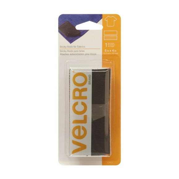 VELCRO® Brand Sticky Back™ for Fabrics Black Tape, 6" x 4" (15.2 cm x 10.1 cm)