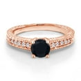 thumbnail image 2 of Gem Stone King 18K Rose Gold Plated Silver Ring Round Black Onyx and Moissanite (0.95 Cttw, Size 8), 2 of 5