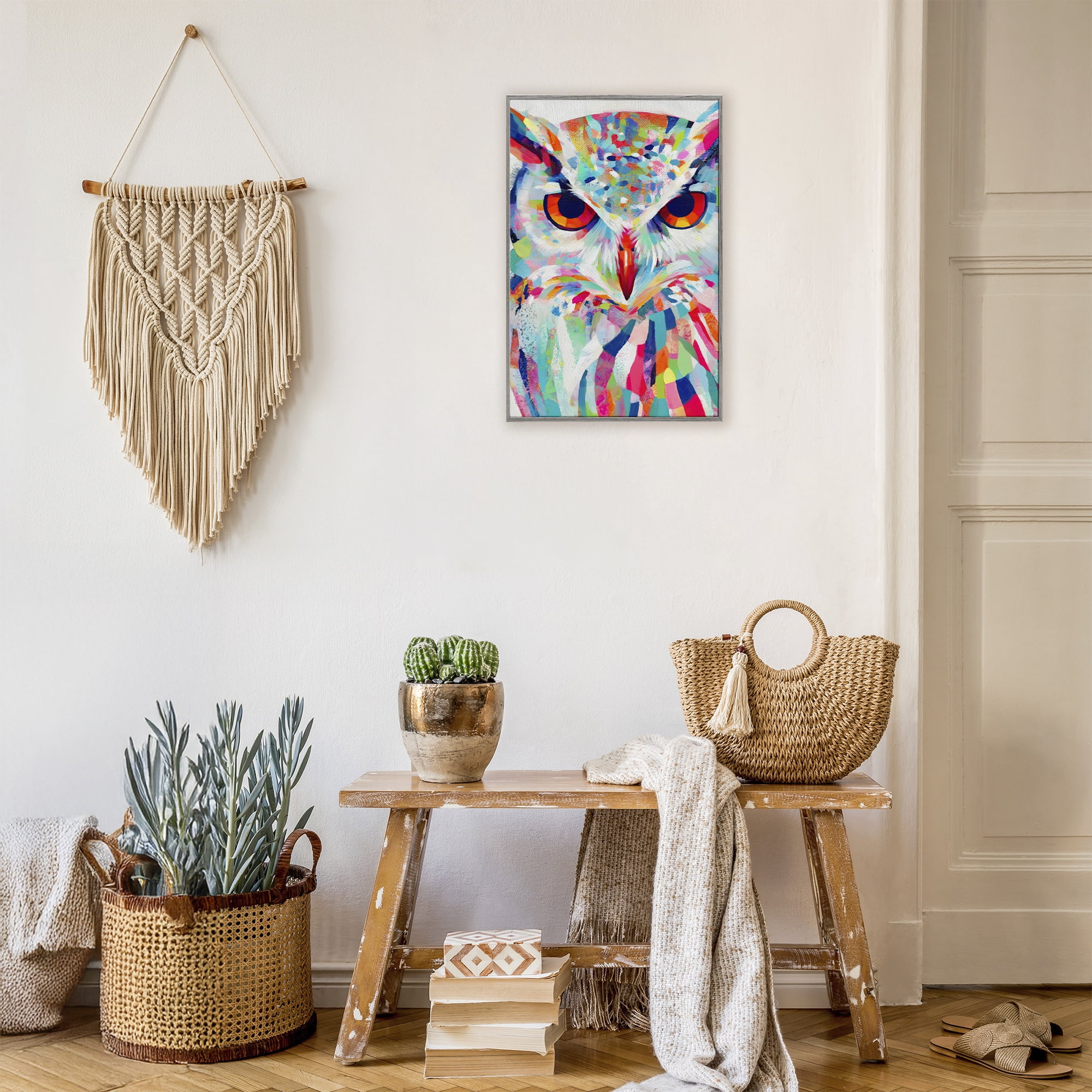 Stupell Industries Expressive Owl Gaze Gray Framed Giclee Art, design by Chromatic Storm Studio