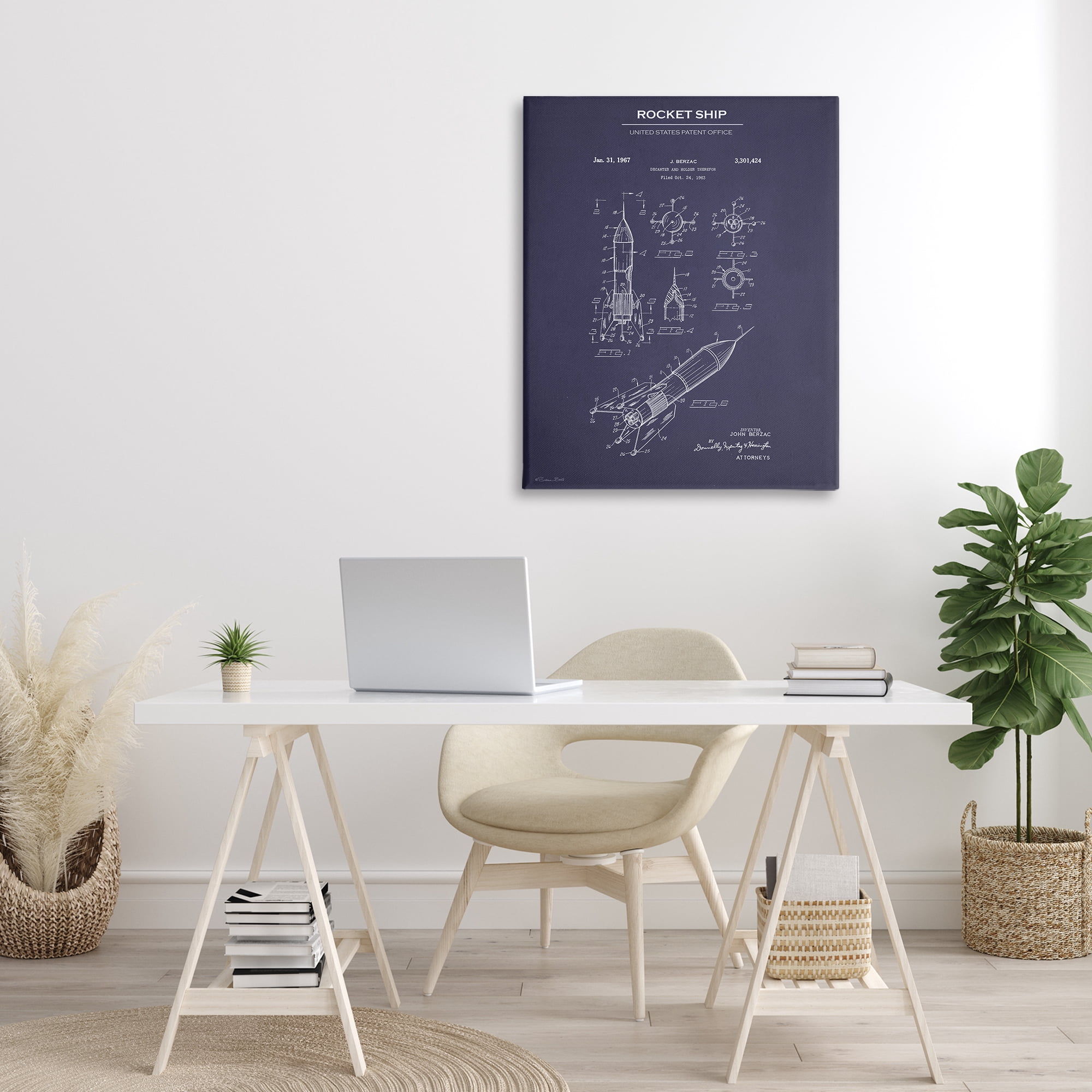 Stupell Industries Rocket Ship Blueprint Transportation Painting Gallery Wrapped Canvas Art Print Wall Art, 30 x 40