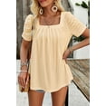 thumbnail image 3 of Square Neck Ruched Sleeve Top, Light Beige, X-Large, 3 of 5