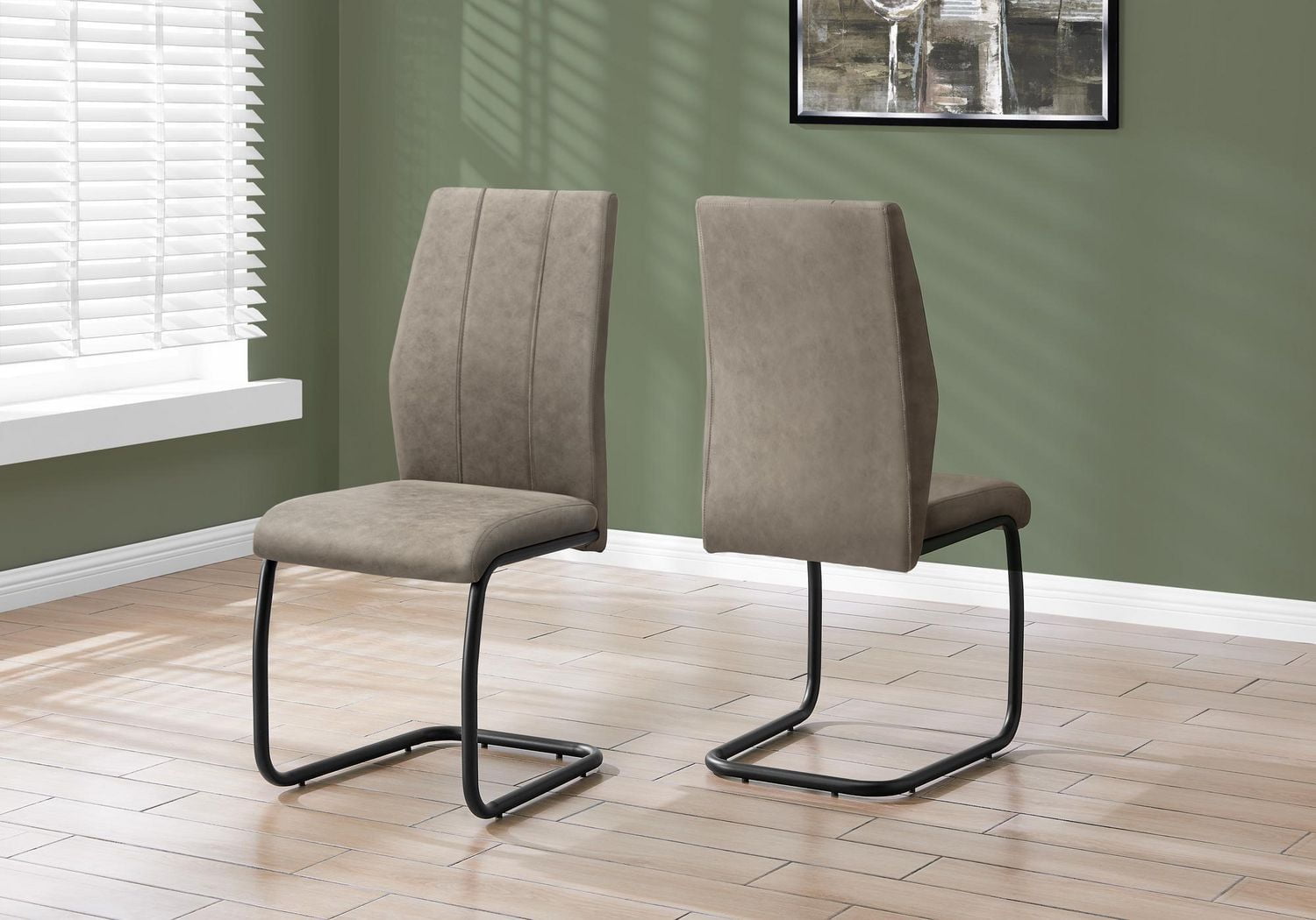 Monarch Specialties Dining Chair, Set Of 2, Side, Upholstered, Kitchen, Dining Room, Fabric, Metal, Beige, Black, Contemporary, Modern