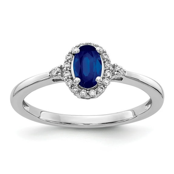 14K White Gold Ring Band Gemstone Sapphire Oval Blue Diamond Round, Size 5