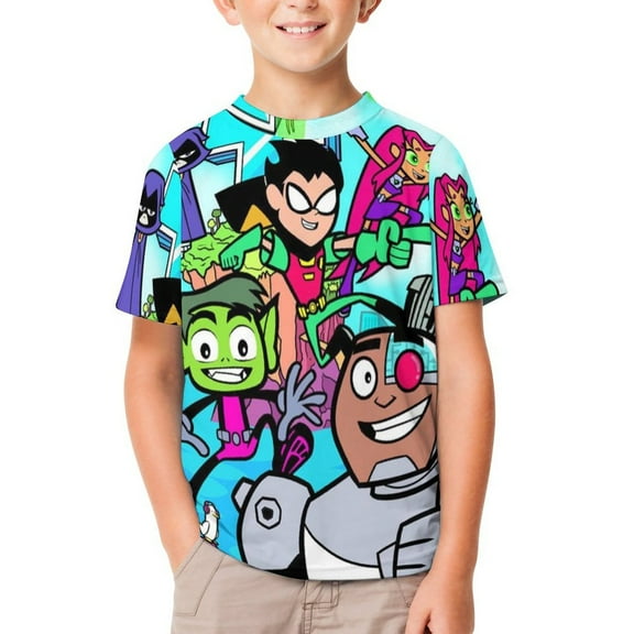 Kids Teen Titans Go Tees Cartoon Short Sleeve T Shirts 3D Print Graphic Tee for Youth Boys Girls