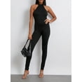 thumbnail image 4 of Women Jumpsuit, Sleeveless Halterneck Backless Solid Slim Long Romper Party Clubwear, 4 of 10