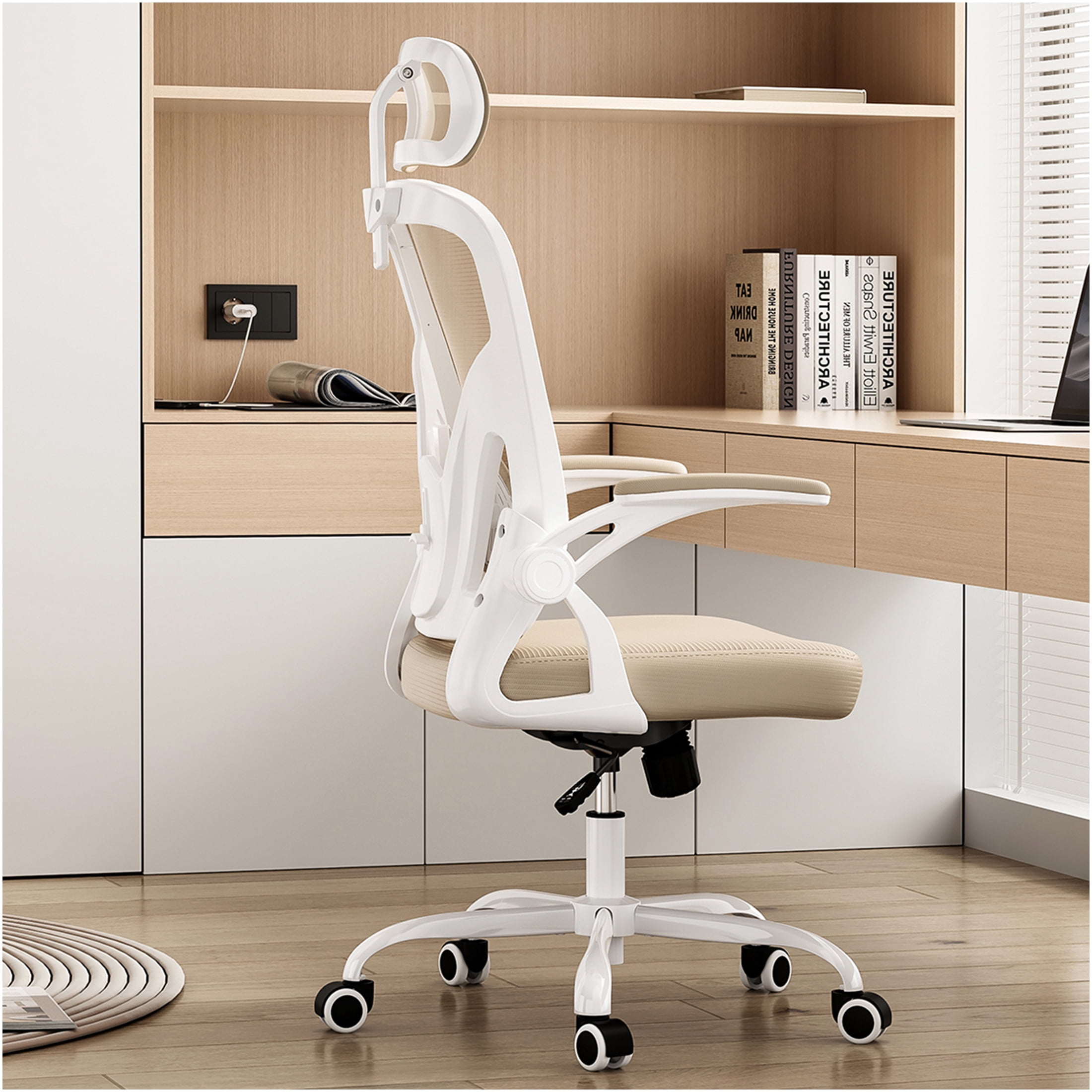 JERFIT 40x24 Inch Electric Standing Desk with Memory Presets, Adjustable Height Computer Desk for Home Office, White & Khaki