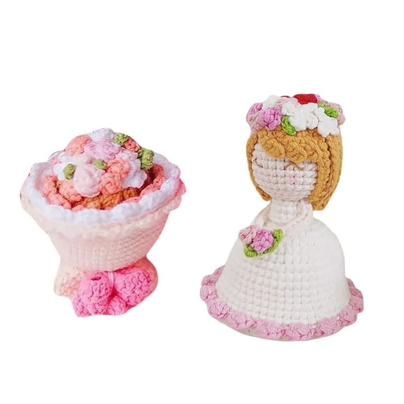 DIY Crochet Bridal Bouquet Doll Kit,Handmade Wedding Flower Doll, Double-Sided Knitting Craft for Bridal Shower, Graduation Gift (0.18 lb, Unfinished Kit)