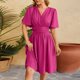 thumbnail image 2 of Vestido de mujer con cuello en V y mangas acampanadas - Color liso - Ajuste a la cintura - Vestido informal/de fiesta de poliéster - Para todas las estaciones, 2 of 5